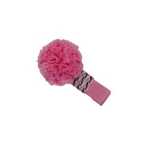 Pompom aus zarten Tüll gefertigt, verwandelt sie jede Frisur in etwas besonderes. Beschmückt auf gemusterete Clip aus weichem Stoff in Pink.